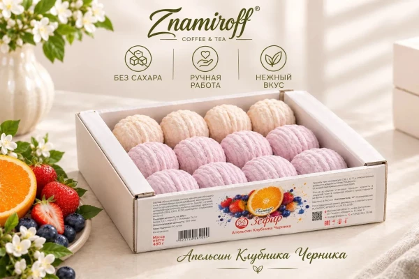 №1 Зефир БЕЗ САХАРА Ассорти №1(Апельсин-Клубника-Черника), 480г в Красногорске