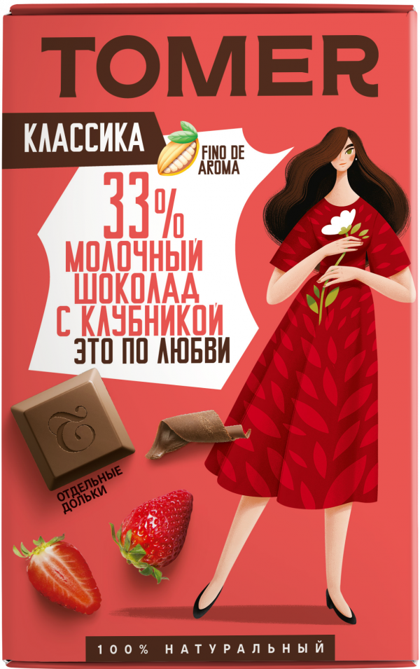 №1 Фабрика Томер  Молочный шоколад с КЛУБНИКОЙ, 90г в Красногорске